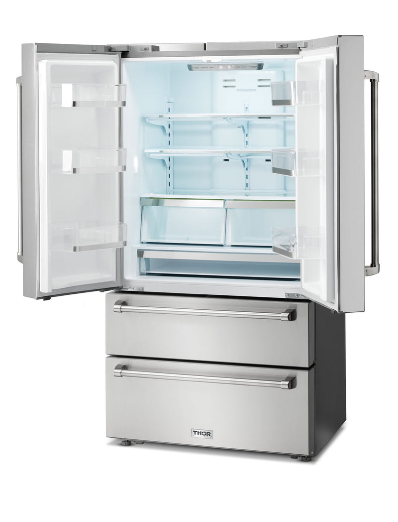 Thor Kitchen 5-Piece Appliance Package - 36-Inch Electric Range, Refrigerator, Dishwasher, Microwave, and Wine Cooler in Stainless Steel