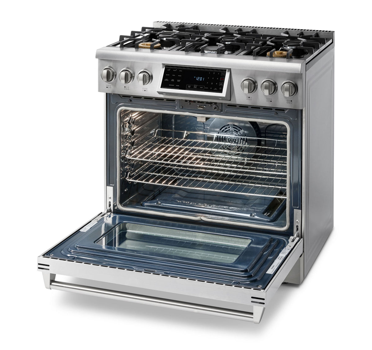Thor Kitchen 36" Gas Range with 6.0 Cu. Ft. Self-Cleaning Oven, Air Fryer, Tilt Panel in Stainless Steel TRG3601