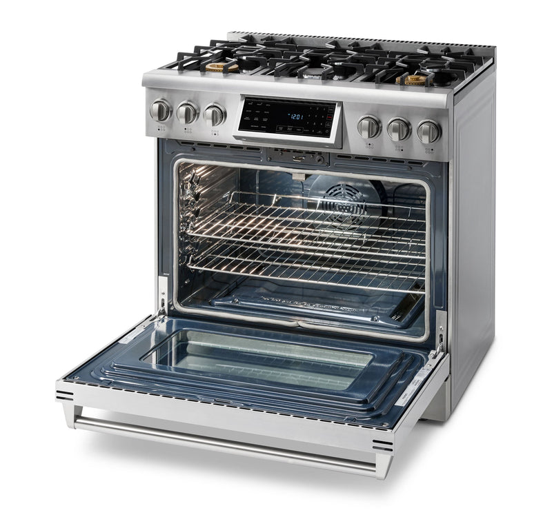 Thor Kitchen 36" Gas Range with 6.0 Cu. Ft. Self-Cleaning Oven, Air Fryer, Tilt Panel in Stainless Steel TRG3601