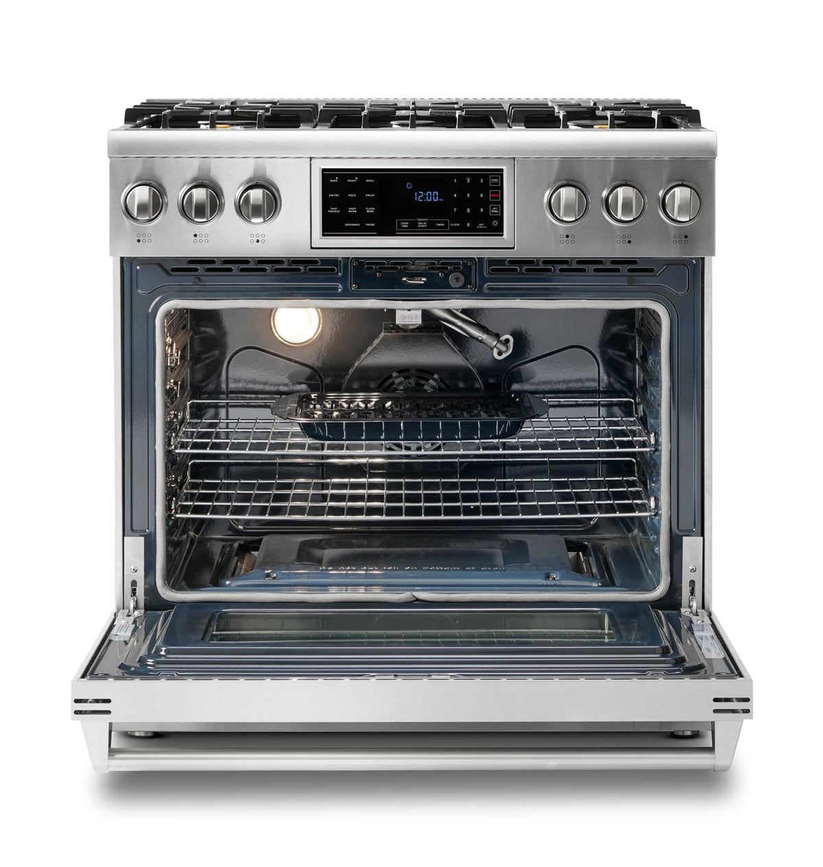 Thor Kitchen 36" Gas Range with 6.0 Cu. Ft. Self-Cleaning Oven, Air Fryer, Tilt Panel in Stainless Steel TRG3601