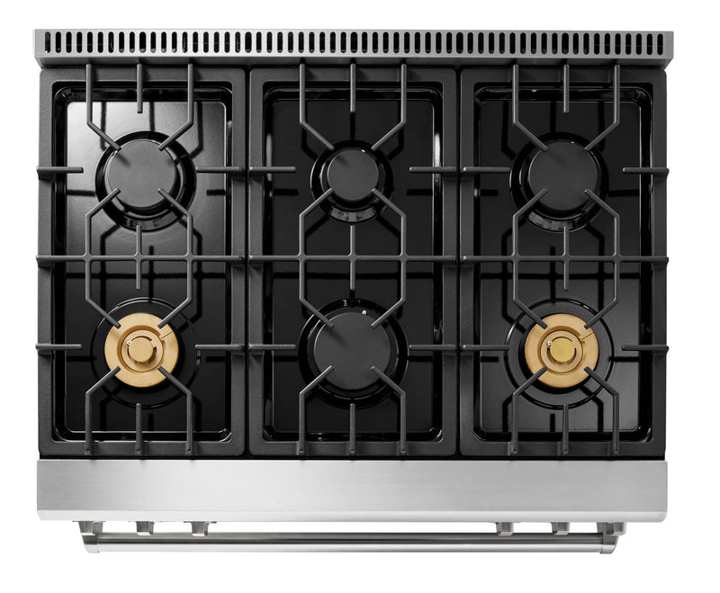 Thor Kitchen 36" Gas Range with 6.0 Cu. Ft. Self-Cleaning Oven, Air Fryer, Tilt Panel in Stainless Steel TRG3601