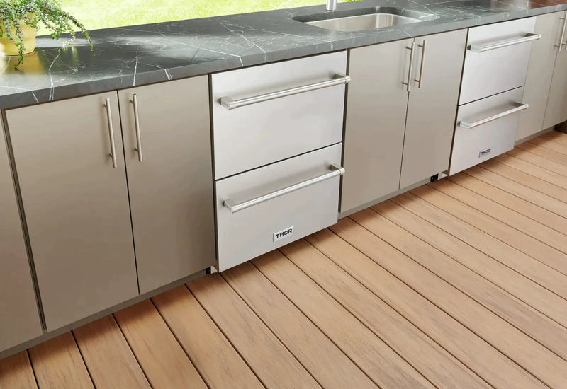 Thor Kitchen 2-Piece Appliance Package - 24-Inch Double Drawer Refrigerator and Freezer Drawer in Stainless Steel