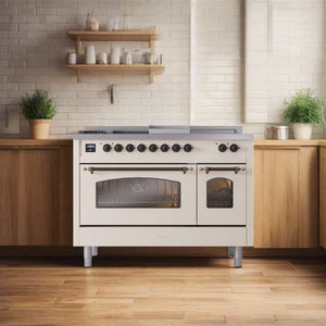 ILVE Nostalgie 48" Dual Fuel Range with 5 Sealed Burners Griddle French Top Triple Glass Door - UP48FSNMP