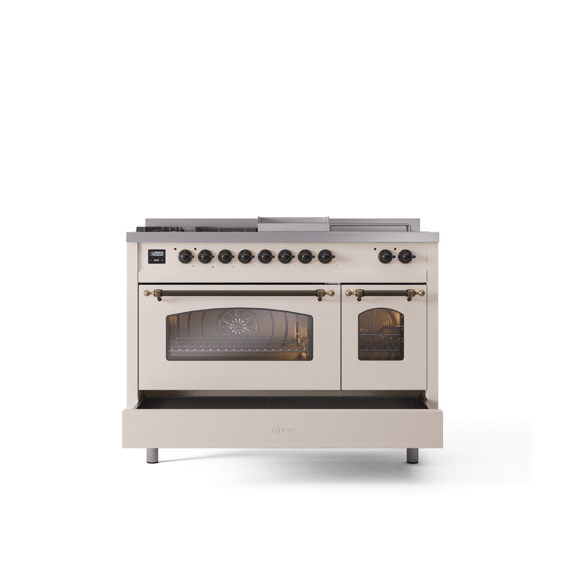 ILVE Nostalgie 48" Dual Fuel Range with 5 Sealed Burners Griddle French Top Triple Glass Door - UP48FSNMP