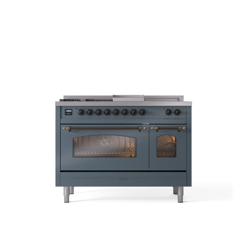 ILVE Nostalgie 48" Dual Fuel Range with 5 Sealed Burners Griddle French Top Triple Glass Door - UP48FSNMP