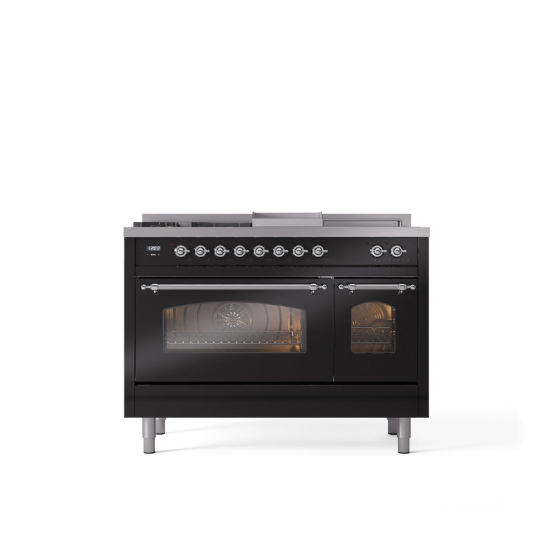 ILVE Nostalgie 48" Dual Fuel Range with 5 Sealed Burners Griddle French Top Triple Glass Door - UP48FSNMP