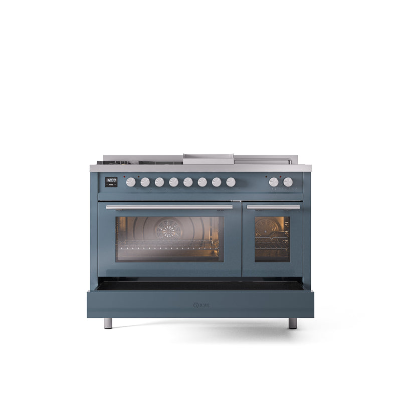 ILVE Professional Plus II 48" Dual Fuel Range with 5 Sealed Burners Griddle French Top Triple Glass Door - UP48FSWMP