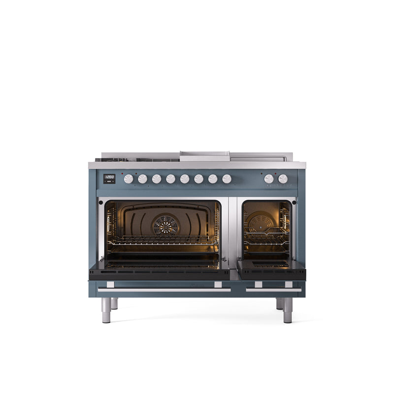 ILVE Professional Plus II 48" Dual Fuel Range with 5 Sealed Burners Griddle French Top Triple Glass Door - UP48FSWMP