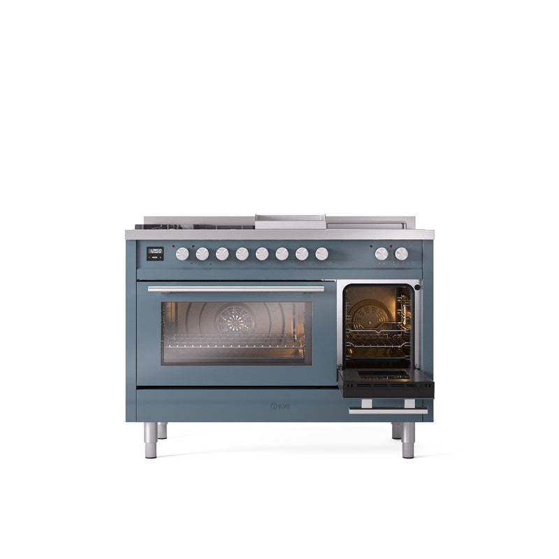 ILVE Professional Plus II 48" Dual Fuel Range with 5 Sealed Burners Griddle French Top Triple Glass Door - UP48FSWMP