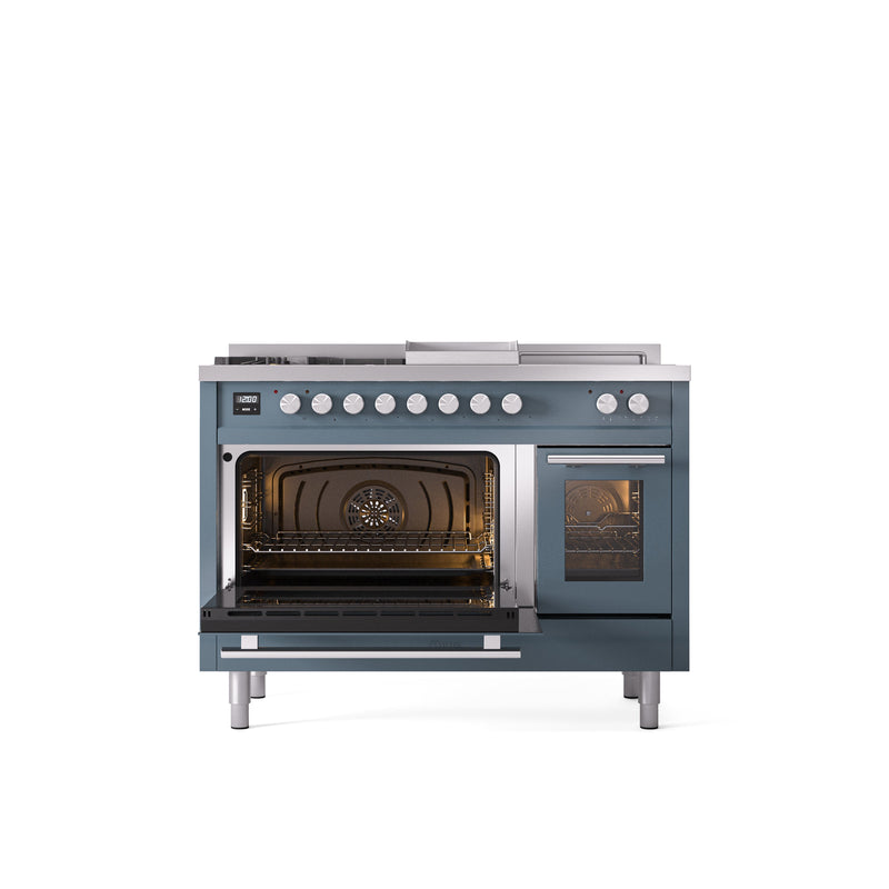 ILVE Professional Plus II 48" Dual Fuel Range with 5 Sealed Burners Griddle French Top Triple Glass Door - UP48FSWMP