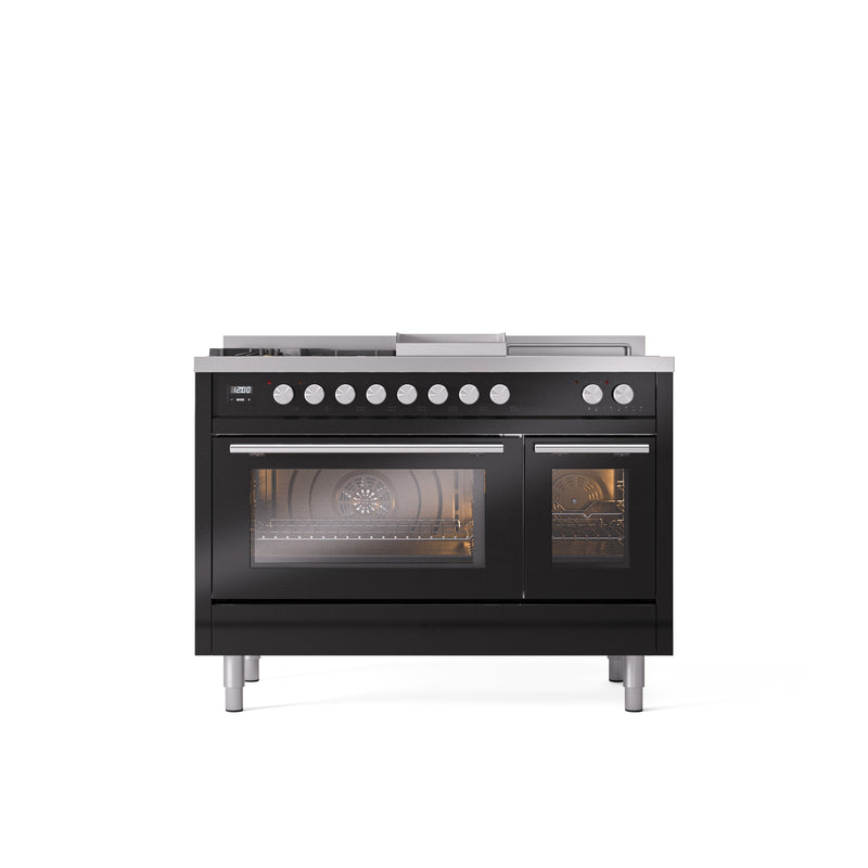 ILVE Professional Plus II 48" Dual Fuel Range with 5 Sealed Burners Griddle French Top Triple Glass Door - UP48FSWMP