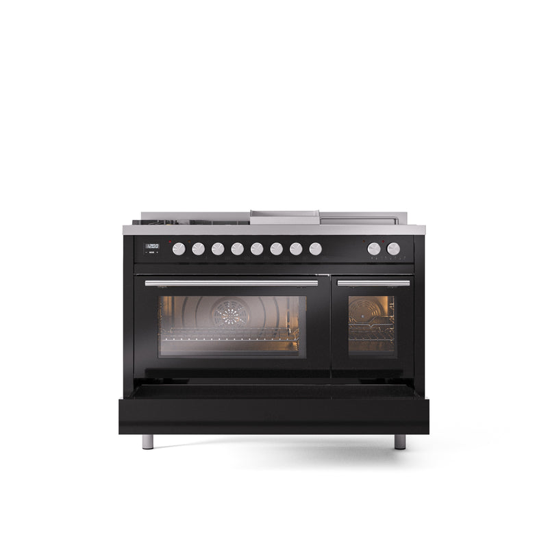 ILVE Professional Plus II 48" Dual Fuel Range with 5 Sealed Burners Griddle French Top Triple Glass Door - UP48FSWMP