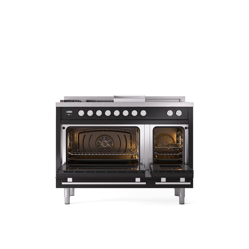 ILVE Professional Plus II 48" Dual Fuel Range with 5 Sealed Burners Griddle French Top Triple Glass Door - UP48FSWMP