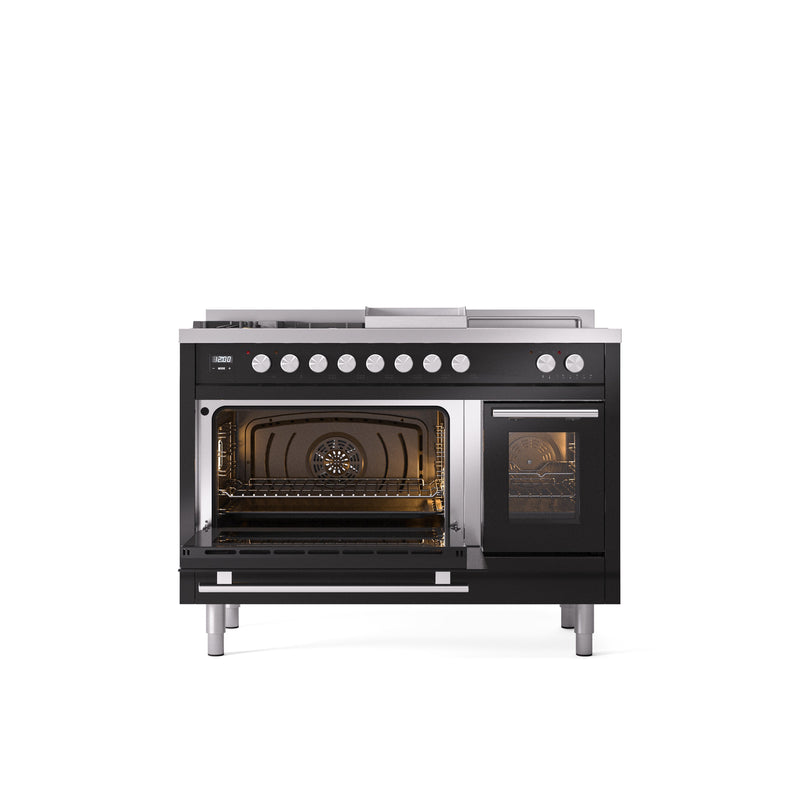 ILVE Professional Plus II 48" Dual Fuel Range with 5 Sealed Burners Griddle French Top Triple Glass Door - UP48FSWMP