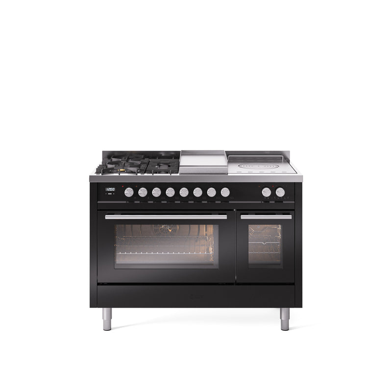 ILVE Professional Plus II 48" Dual Fuel Range with 5 Sealed Burners Griddle French Top Triple Glass Door - UP48FSWMP