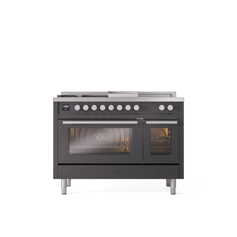 ILVE Professional Plus II 48" Dual Fuel Range with 5 Sealed Burners Griddle French Top Triple Glass Door - UP48FSWMP