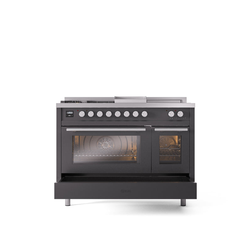 ILVE Professional Plus II 48" Dual Fuel Range with 5 Sealed Burners Griddle French Top Triple Glass Door - UP48FSWMP