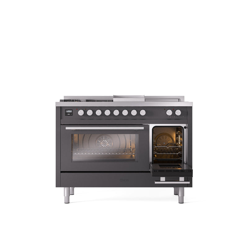 ILVE Professional Plus II 48" Dual Fuel Range with 5 Sealed Burners Griddle French Top Triple Glass Door - UP48FSWMP