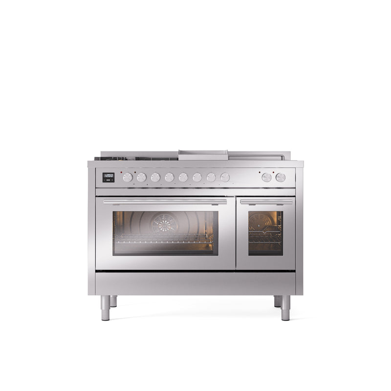 ILVE Professional Plus II 48" Dual Fuel Range with 5 Sealed Burners Griddle French Top Triple Glass Door - UP48FSWMP