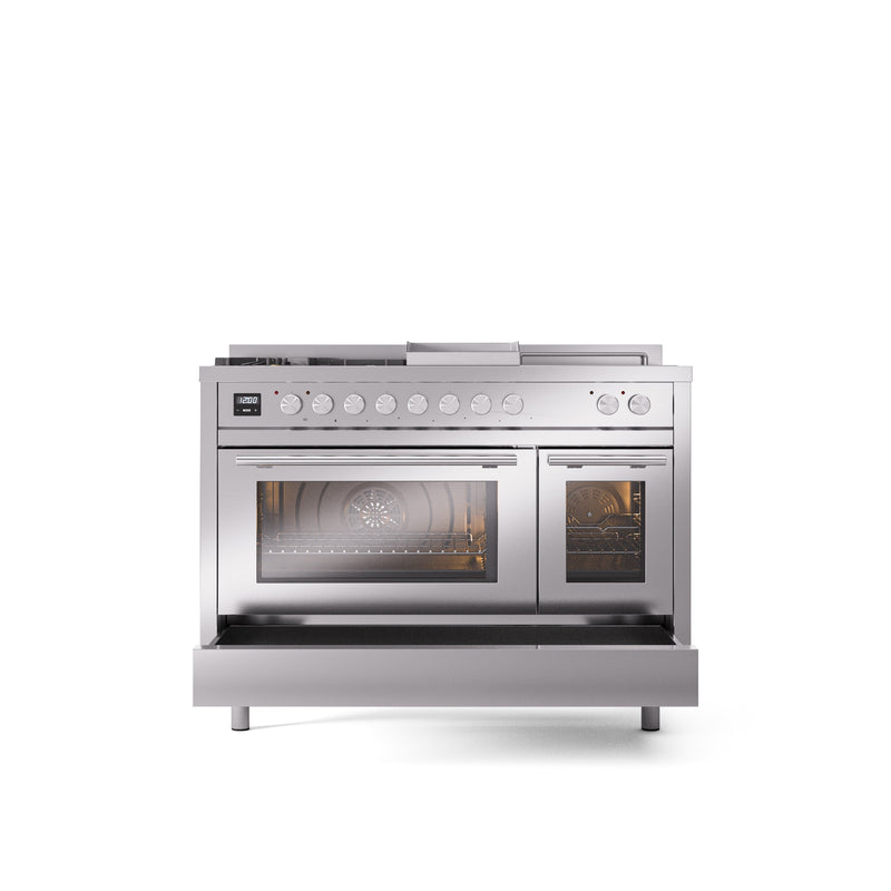 ILVE Professional Plus II 48" Dual Fuel Range with 5 Sealed Burners Griddle French Top Triple Glass Door - UP48FSWMP