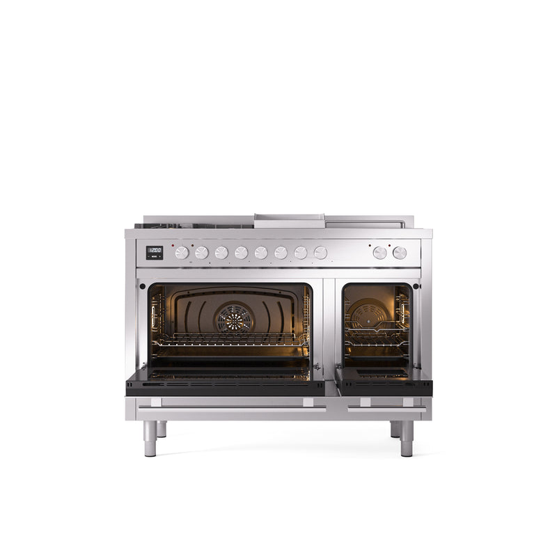 ILVE Professional Plus II 48" Dual Fuel Range with 5 Sealed Burners Griddle French Top Triple Glass Door - UP48FSWMP