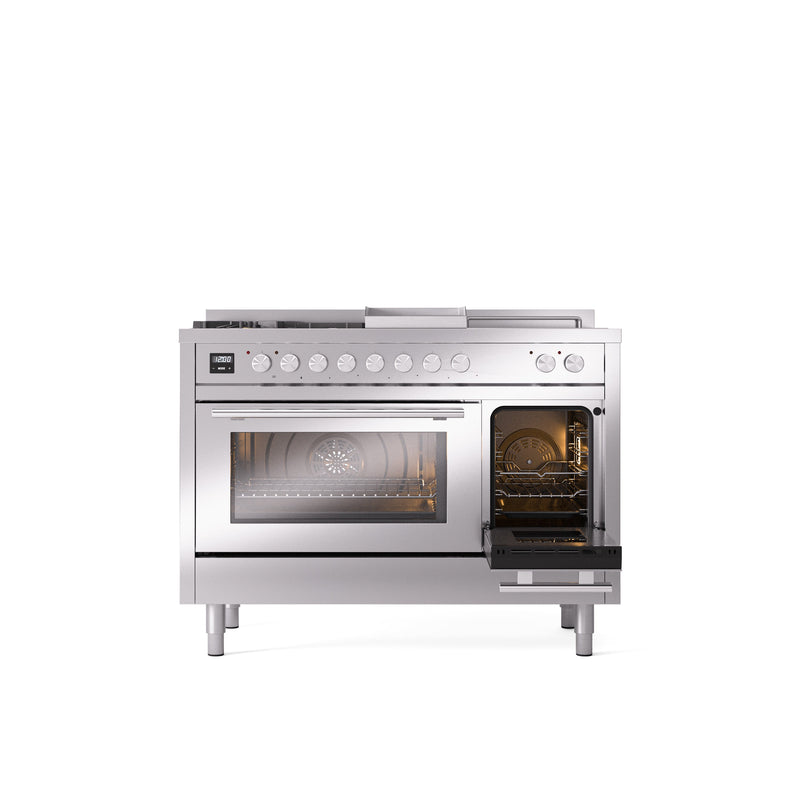 ILVE Professional Plus II 48" Dual Fuel Range with 5 Sealed Burners Griddle French Top Triple Glass Door - UP48FSWMP