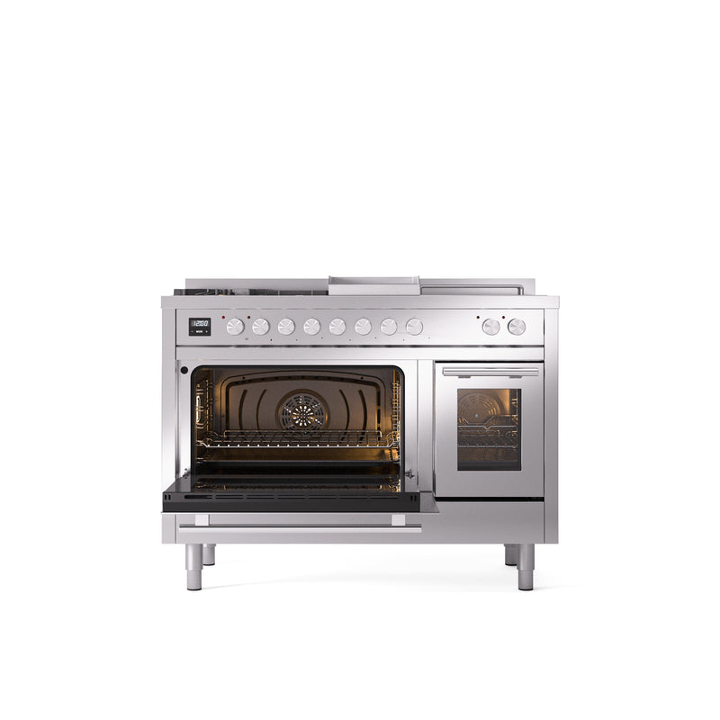 ILVE Professional Plus II 48" Dual Fuel Range with 5 Sealed Burners Griddle French Top Triple Glass Door - UP48FSWMP