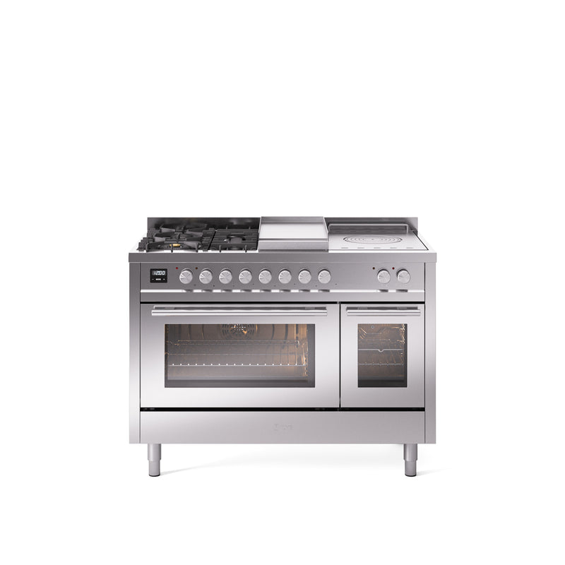 ILVE Professional Plus II 48" Dual Fuel Range with 5 Sealed Burners Griddle French Top Triple Glass Door - UP48FSWMP