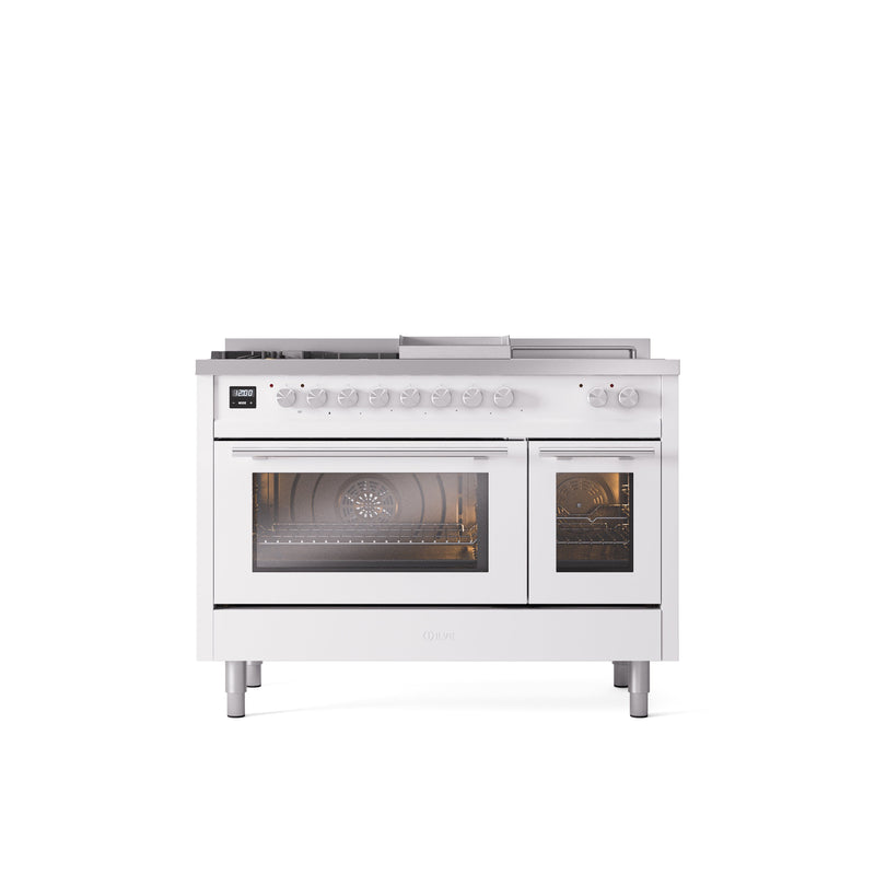 ILVE Professional Plus II 48" Dual Fuel Range with 5 Sealed Burners Griddle French Top Triple Glass Door - UP48FSWMP