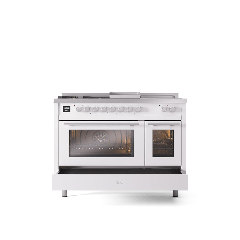 ILVE Professional Plus II 48" Dual Fuel Range with 5 Sealed Burners Griddle French Top Triple Glass Door - UP48FSWMP