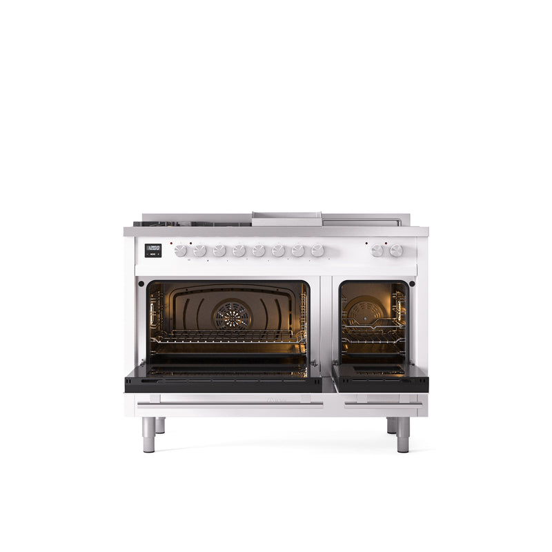 ILVE Professional Plus II 48" Dual Fuel Range with 5 Sealed Burners Griddle French Top Triple Glass Door - UP48FSWMP