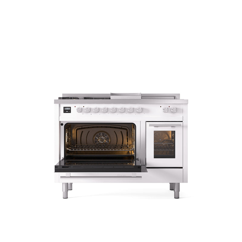 ILVE Professional Plus II 48" Dual Fuel Range with 5 Sealed Burners Griddle French Top Triple Glass Door - UP48FSWMP