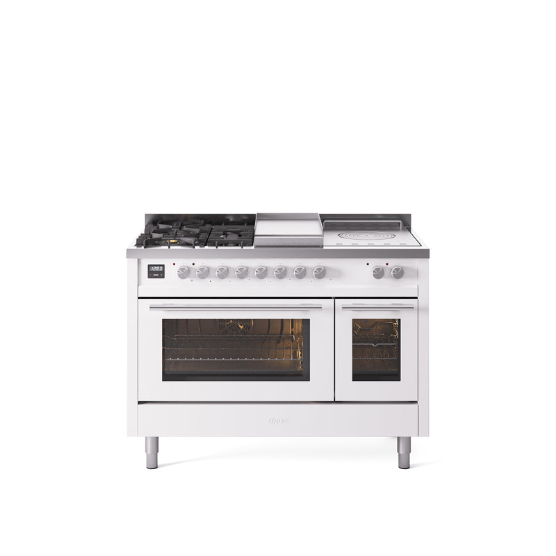 ILVE Professional Plus II 48" Dual Fuel Range with 5 Sealed Burners Griddle French Top Triple Glass Door - UP48FSWMP