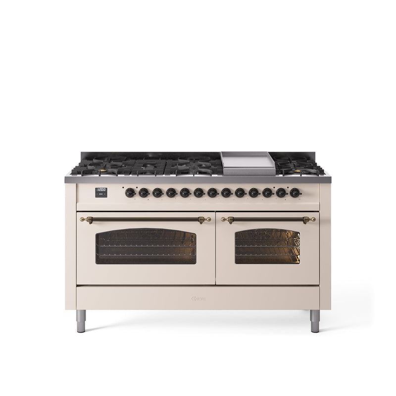 ILVE Nostalgie 60" Dual Fuel Range with 9 Sealed Burners Griddle Triple Glass Door - UP60FNMP