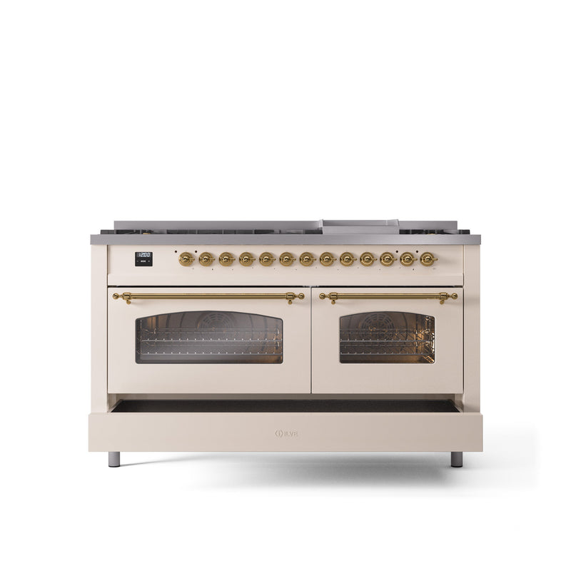 ILVE Nostalgie 60" Dual Fuel Range with 9 Sealed Burners Griddle Triple Glass Door - UP60FNMP