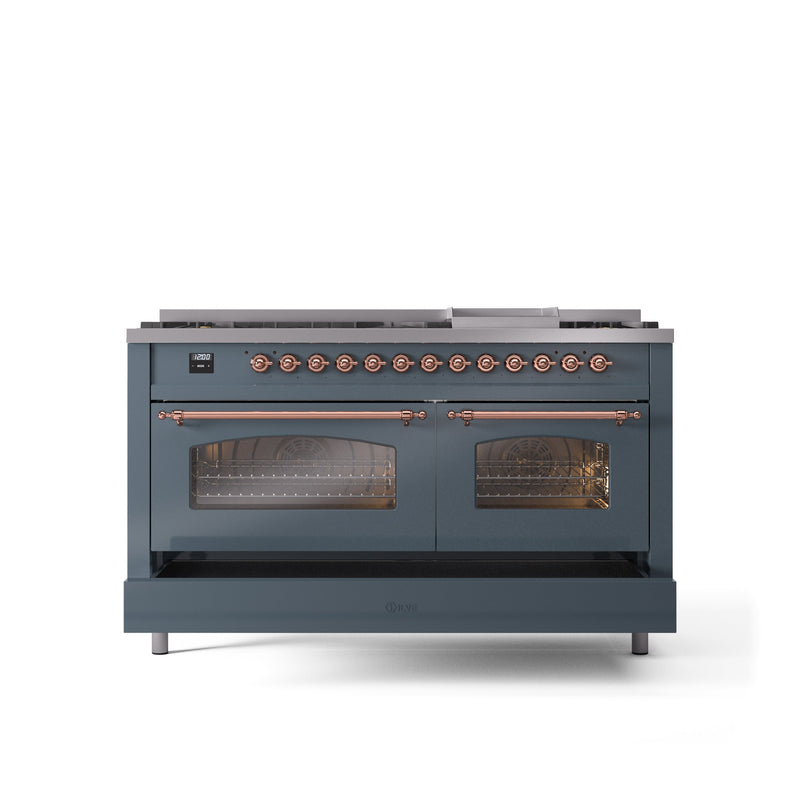 ILVE Nostalgie 60" Dual Fuel Range with 9 Sealed Burners Griddle Triple Glass Door - UP60FNMP