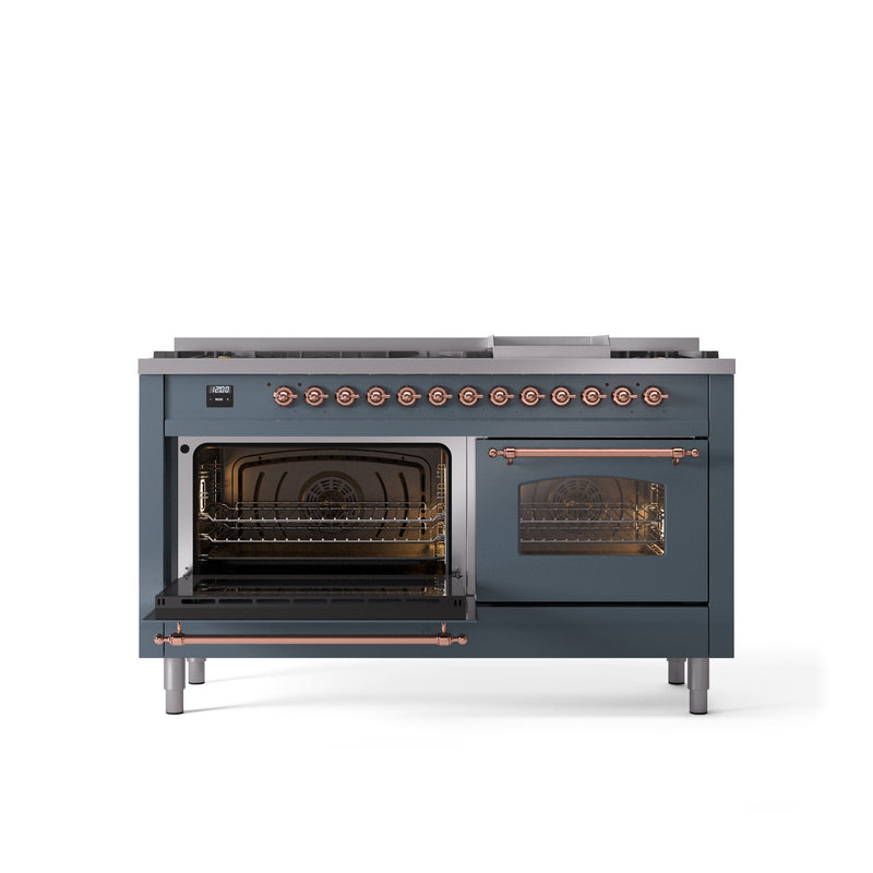 ILVE Nostalgie 60" Dual Fuel Range with 9 Sealed Burners Griddle Triple Glass Door - UP60FNMP