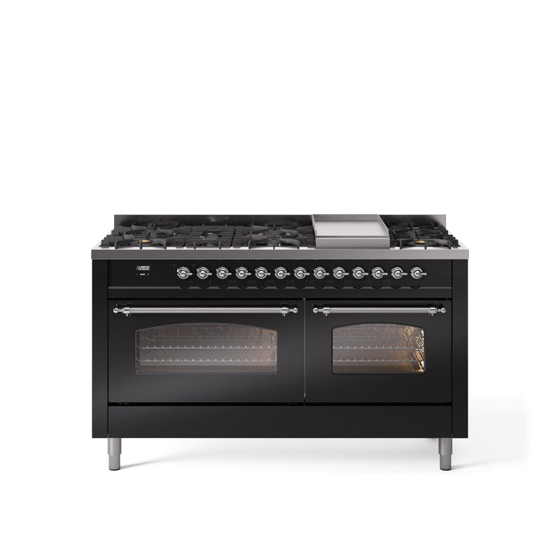 ILVE Nostalgie 60" Dual Fuel Range with 9 Sealed Burners Griddle Triple Glass Door - UP60FNMP