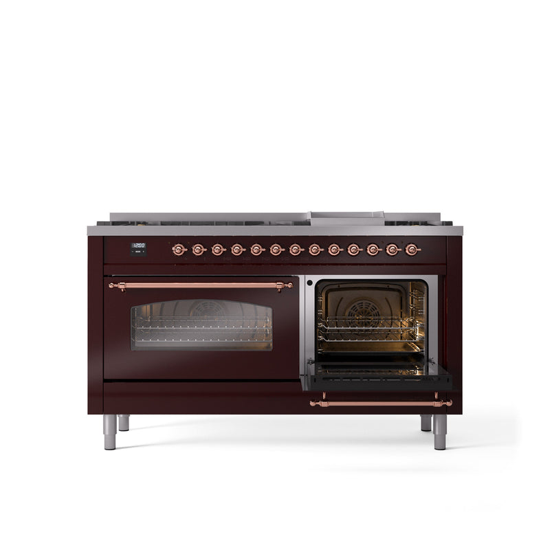 ILVE Nostalgie 60" Dual Fuel Range with 9 Sealed Burners Griddle Triple Glass Door - UP60FNMP