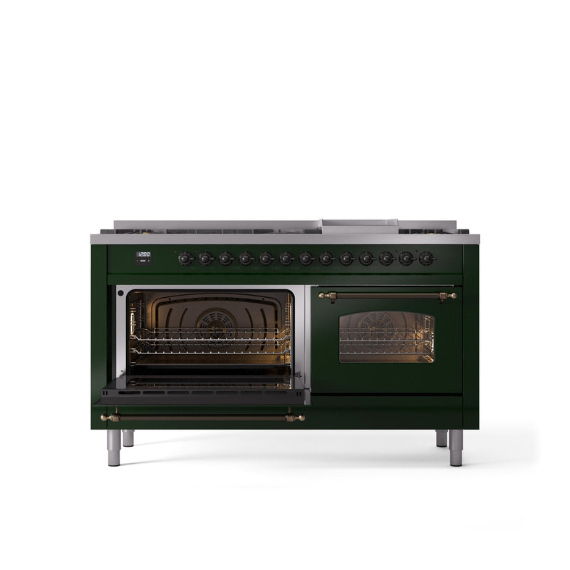 ILVE Nostalgie 60" Dual Fuel Range with 9 Sealed Burners Griddle Triple Glass Door - UP60FNMP