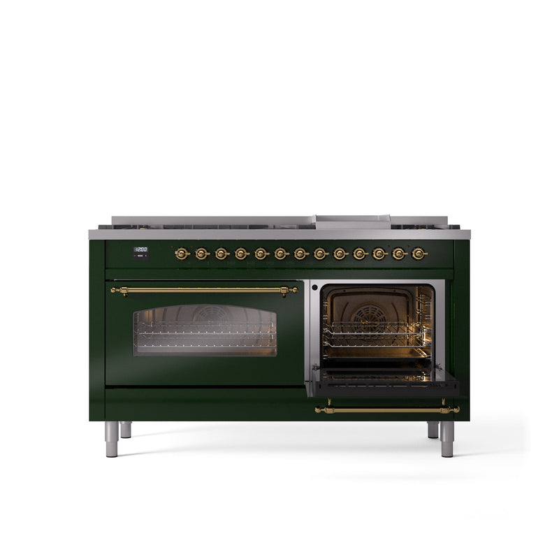 ILVE Nostalgie 60" Dual Fuel Range with 9 Sealed Burners Griddle Triple Glass Door - UP60FNMP