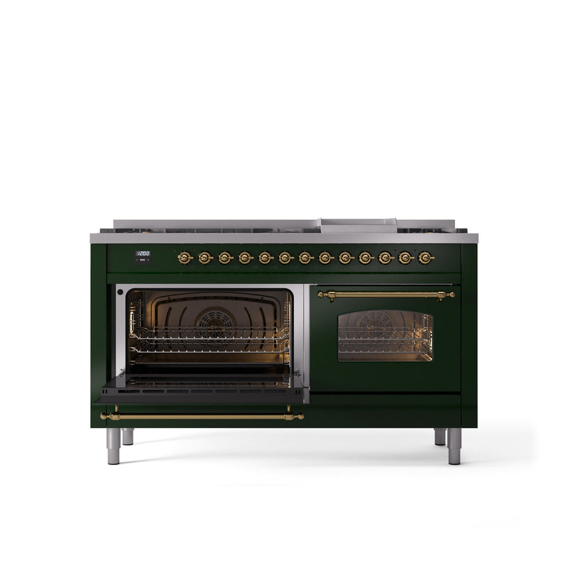 ILVE Nostalgie 60" Dual Fuel Range with 9 Sealed Burners Griddle Triple Glass Door - UP60FNMP