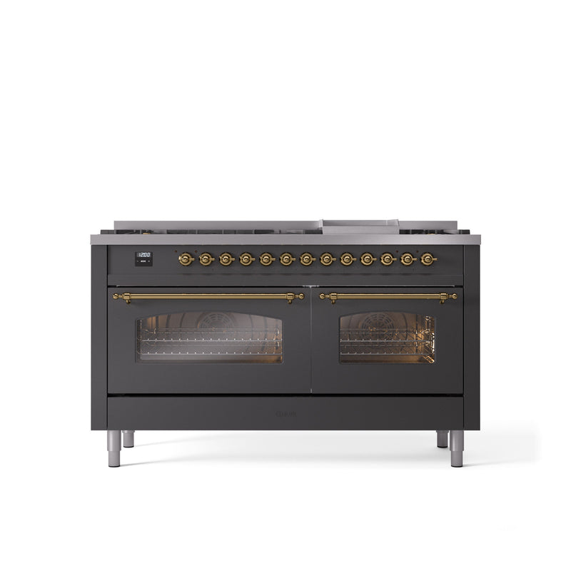 ILVE Nostalgie 60" Dual Fuel Range with 9 Sealed Burners Griddle Triple Glass Door - UP60FNMP