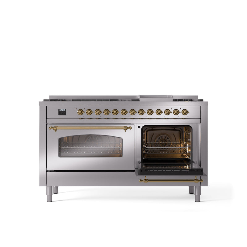 ILVE Nostalgie 60" Dual Fuel Range with 9 Sealed Burners Griddle Triple Glass Door - UP60FNMP