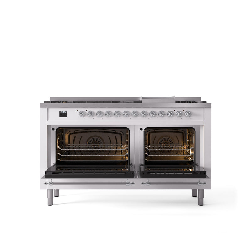 ILVE Nostalgie 60" Dual Fuel Range with 9 Sealed Burners Griddle Triple Glass Door - UP60FNMP