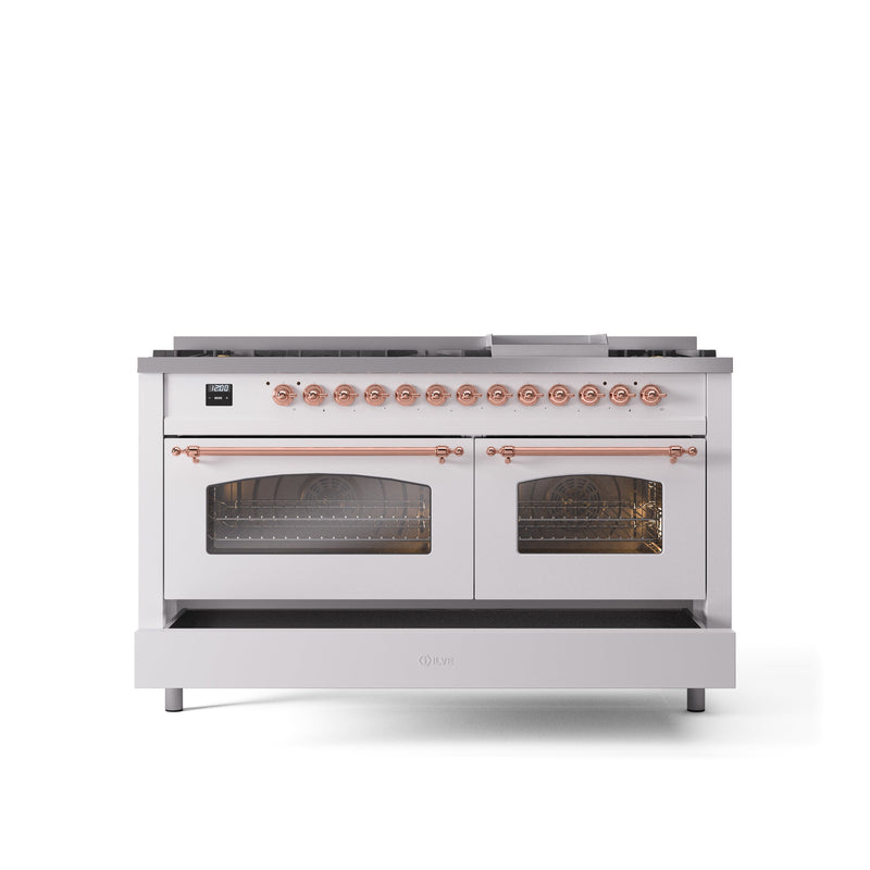 ILVE Nostalgie 60" Dual Fuel Range with 9 Sealed Burners Griddle Triple Glass Door - UP60FNMP