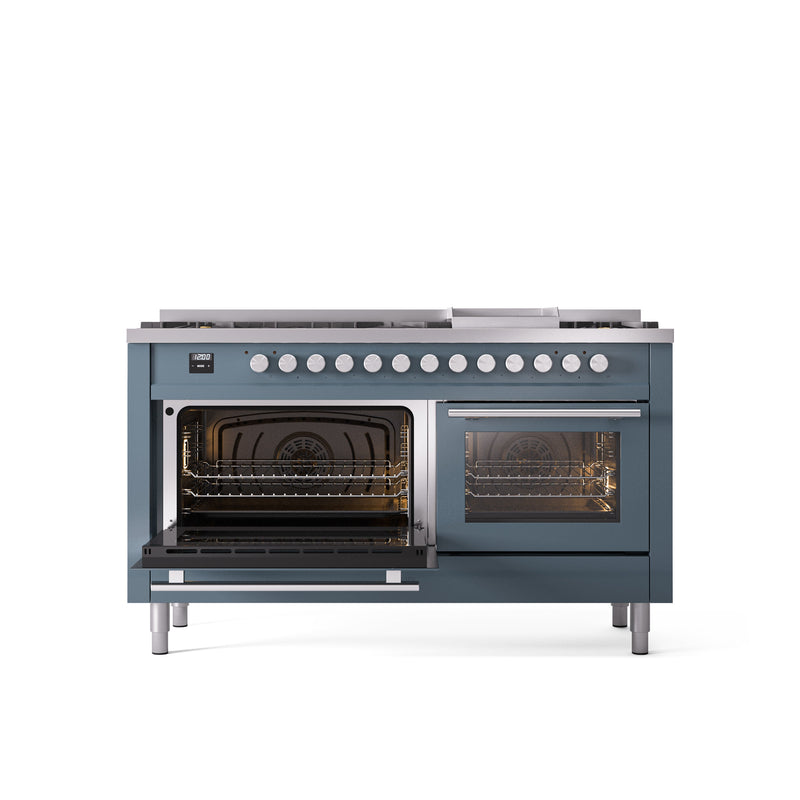 ILVE Professional Plus 60" Dual Fuel Range with 9 Sealed Burners w/Griddle Triple Glass Door - UP60FWMP