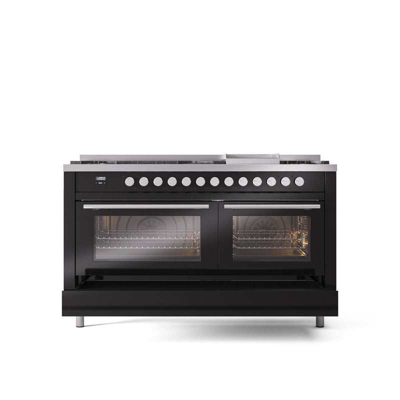 ILVE Professional Plus 60" Dual Fuel Range with 9 Sealed Burners w/Griddle Triple Glass Door - UP60FWMP