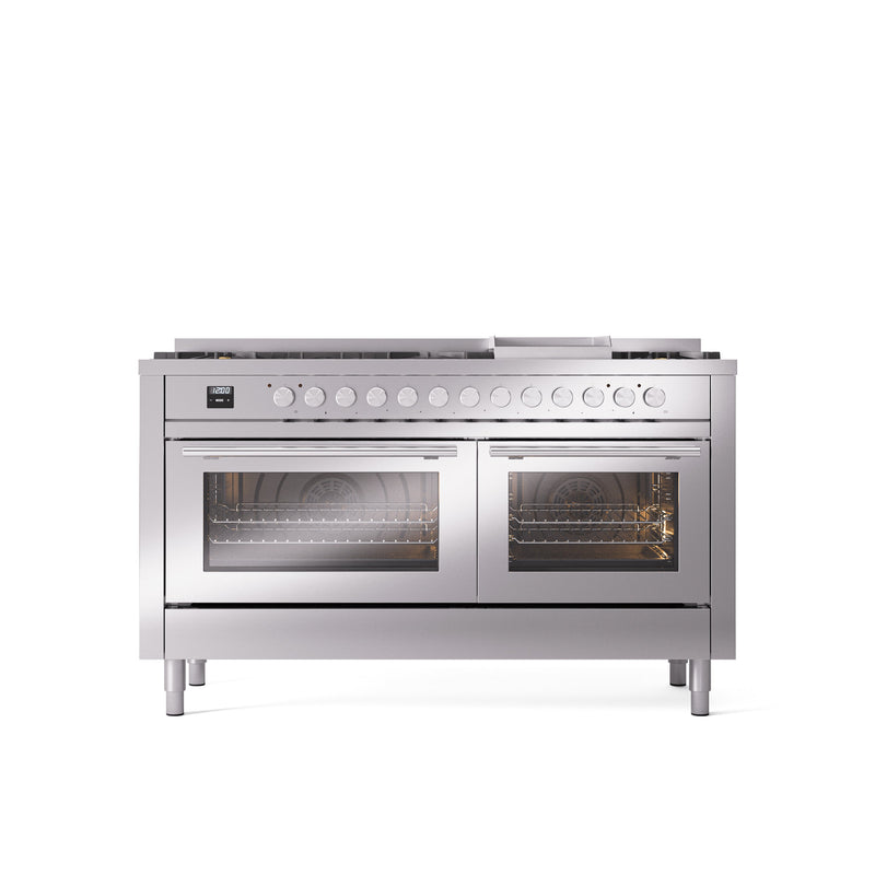 ILVE Professional Plus 60" Dual Fuel Range with 9 Sealed Burners w/Griddle Triple Glass Door - UP60FWMP