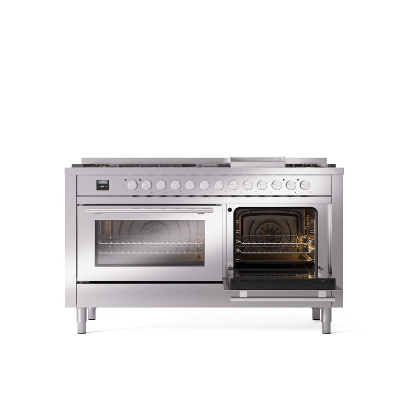 ILVE Professional Plus 60" Dual Fuel Range with 9 Sealed Burners w/Griddle Triple Glass Door - UP60FWMP